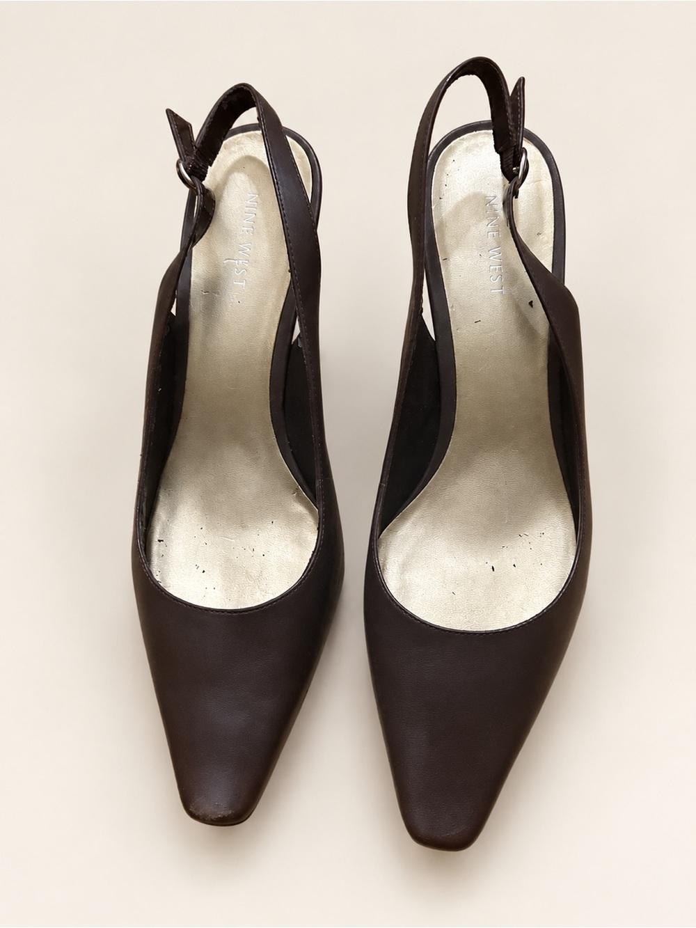 Classic Brown Slingback Square Toe Heels